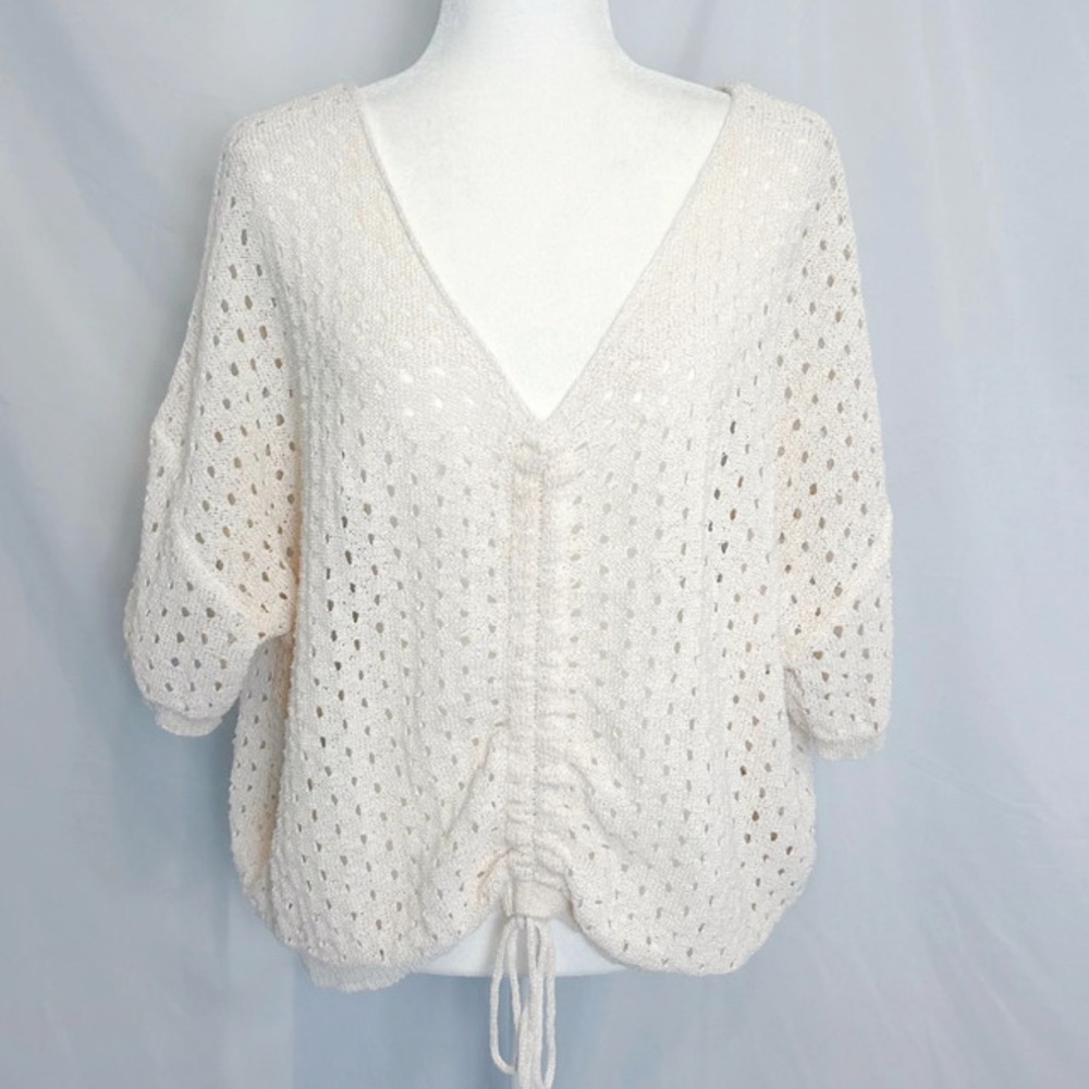 nwt 143 story by line up boho off-white cream cut out knit slouchy top